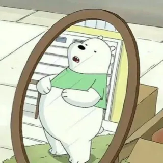 ✨ deab6d91 Ice Bear We Bare Bears 漫画, クマ, アイスベア, 鏡, 緑のシャツ, 面白い, 動物 telegram sticker