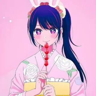 😋 189d688a anime meisje, konijnenoren, schattig, roze, kawaii, aardbei, kimono telegram sticker