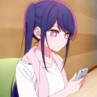 ☹️ 221aff17 anime, meisje, paars haar, telefoon, schattig, cartoon, illustratie telegram sticker