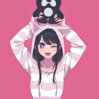 😃 68ca4b36 anime meisje, kattenoren, hoodie, cartoon, kawaii, schattig, knipoog telegram sticker