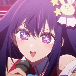 😼 972d9578 anime, idol, zanger, microfoon, paars haar, sterrenogen telegram sticker