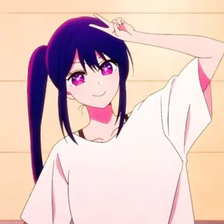 ✌️ cdfa687e Anime, Meisje, Vredesteken, Paars haar, Roze ogen, Cartoon, Animatie telegram sticker