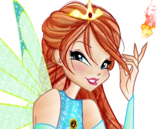 😌 1c45b222 Bloom Winx Club นางฟ้า, ไฟ, เวทมนตร์, ปีก, การ์ตูน whatsapp sticker