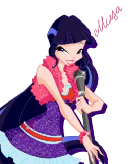 😊 9644338b Musa Winx Club นางฟ้า, วินซ์, มูซ่า, นักร้อง, ไมโครโฟน whatsapp sticker