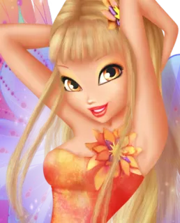😊 97dcd443 Stella Winx Club นางฟ้า, การ์ตูน, ผมบลอนด์, เวทมนตร์, ประกาย whatsapp sticker