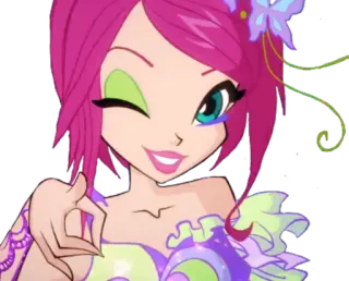😉 b114d995 Tecna Winx Club การ์ตูน, นางฟ้า, เวทมนตร์, ปีก, เด็กผู้หญิง, ขยิบตา whatsapp sticker