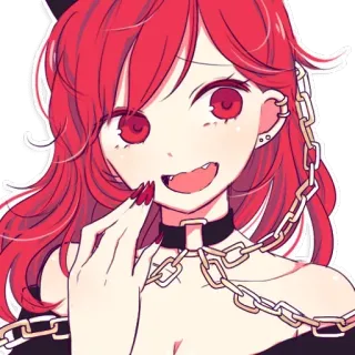 😂 37bc938a anime meisje, schattig, rood haar, kattenoortjes, choker, ketting telegram sticker
