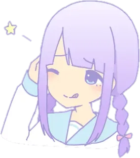 😋 5037a4b5 Anime meisje, Pastel, Schattig, Kawaii, Chibi, Knipoog, Paars haar telegram sticker
