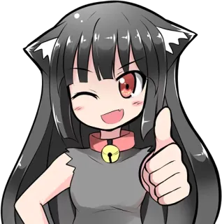 👍 c4fb6393 katmeisje, anime, manga, schattig, duim omhoog, kawaii, knipoog telegram sticker