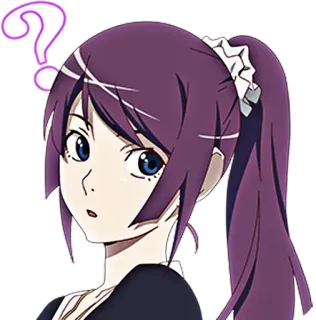 ❓ d2fbb183 anime, meisje, paars haar, vraagteken, verward, cartoon, illustratie telegram sticker