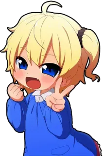 ✌️ f885e6ad Anime, Cartoon, Meisje, Blond, Vredesteken, Schattig telegram sticker