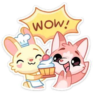 🍓 48e9f970 WOW! lapin, renard, cupcake, mignon, chef, kawaii, wow whatsapp sticker