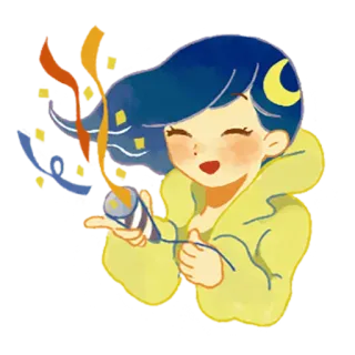 😄 000ed031 menina, fogo de artifício, vela de faísca, feliz, fofo, ilustração telegram sticker
