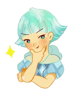 😏 2b077bb9 pensando, personagem, cabelo azul, fofo, brilho telegram sticker