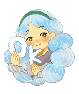 👌 32a90840 OK fofo, menina, nuvem, ok, aprovação, desenho animado, ilustração telegram sticker