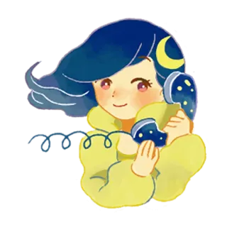 📞 8eea4ebe menina, telefone, lua, desenho animado, ilustração, fofo telegram sticker