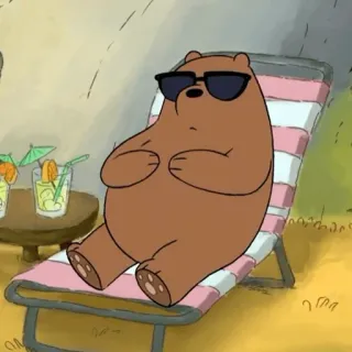 😎 72ce2750 Grizz We Bare Bears หมี, การ์ตูน, แว่นกันแดด, ชายหาด, ผ่อนคลาย, ฤดูร้อน telegram sticker