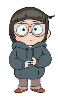 😳 de97f1e6 kartun, karakter, gadis, kacamata, hoodie whatsapp sticker