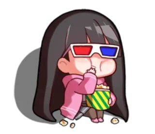 🍿 a3ef9d1f fille, popcorn, lunettes 3D, animé, regarder un film, dessin animé telegram sticker