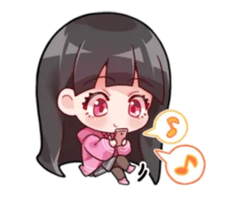 📱 e7579690 fille anime, chibi, notes de musique, smartphone, kawaii, mignon, média numérique telegram sticker