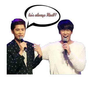 😆 25e0fb71 he's always Mad!! ผู้ชาย, ไมโครโฟน, พูด, เอเชีย, สีหน้า, มีความสุข telegram sticker