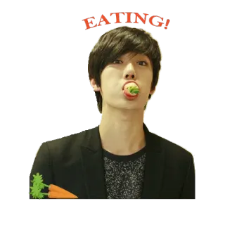 ☺️ ac8b57d1 EATING! กิน, แครอท, อาหาร, ผัก, ผู้ชาย, ของว่าง telegram sticker