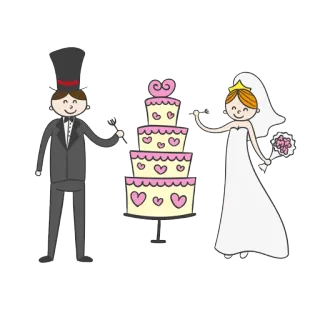 💑 bf44a196 pernikahan, pengantin wanita, pengantin pria, kue, perkawinan, perayaan telegram sticker