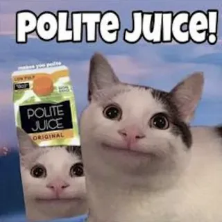 😐 6f540735 POLITE JUICE! แมว, มีม, สุภาพ, น้ำผลไม้, ตลก telegram sticker