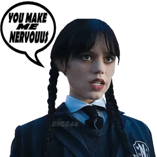 😡 2ffe5410 Wednesday Addams Wednesday YOU MAKE ME NERVOUSS Wednesday Addams, TV series, Nervous, Quote, School uniform telegram sticker