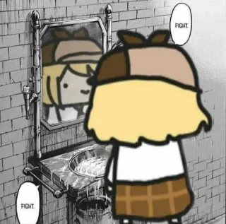 😭 eae8dceb FIGHT. Kreskówka, Mem, Walka, Łazienka, Lustro telegram sticker