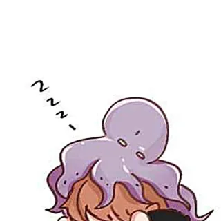 🍂 7b110102 осьминог, шляпа, сонный, мультфильм, милый, персонаж telegram sticker