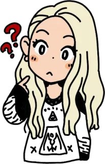 ❓ 8a0294b2 dibujos animados, ilustración, signos de interrogación, mujer, personaje, pegatina telegram sticker