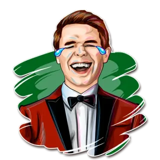 😂 0d1bb108 pria, merah, tertawa, menangis, dasi kupu-kupu, setelan jas, kebahagiaan telegram sticker