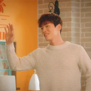 👋 c9cc005d mann, winkend, person, drinnen, lächeln, koreanisch whatsapp sticker