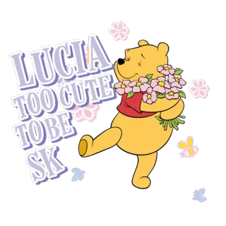 👩 125cd7db Winnie the Pooh LUCIA TOO CUTE TO BE SK winnie the pooh, imut, bunga, salam, menyenangkan whatsapp sticker