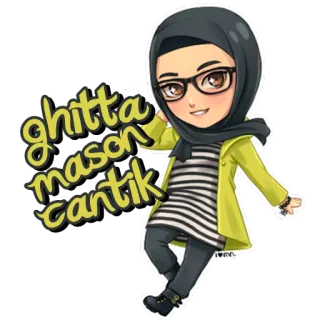 😘 23af9281 ghitta mason cantik kartun, hijab, wanita, kacamata, imut, chibi whatsapp sticker