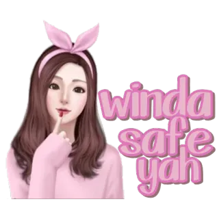 🙂 77994eab winda safe yah wanita, merah muda, kartun, teks, stiker whatsapp sticker