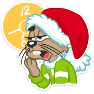 😴 785e3f81 cartoon, christmas, new year, hat, clock, animal, festive whatsapp sticker