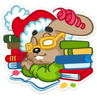 😴 929aabff cartoon, bunny, rabbit, christmas, books, reading whatsapp sticker