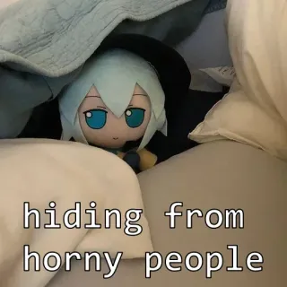 😌 4ba3fd08 hiding from horny people sembunyi, horny, meme, lucu, boneka telegram sticker