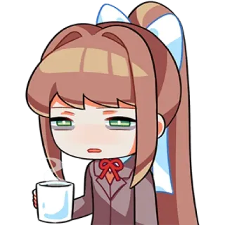 😴 a54ddf46 Monika Doki Doki Literature Club! Monika, Doki Doki Literature Club!, anime, lelah, kopi, permainan video telegram sticker