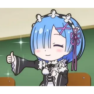 👍 d33a19d9 Rem Anime, Gadis, Jempol ke atas, Lucu, Chibi, Karakter telegram sticker