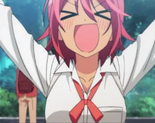 😆 40c06223 Anime, Meisje, Vrolijk, Roze haar, Schooluniform, Cartoon telegram sticker