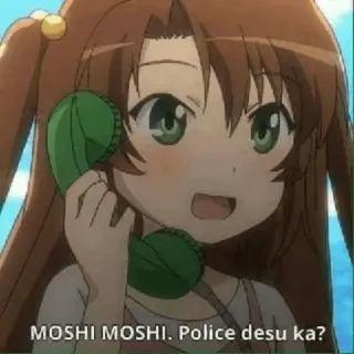 ☺️ be8e8703 MOSHI MOSHI. Police desu ka? Anime, Meisje, Telefoon, Politie, Bellen, Schattig telegram sticker