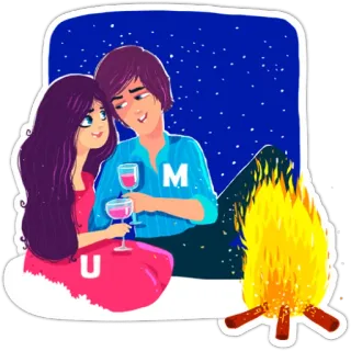 🔥 24123313 U M cặp đôi, tình yêu, lãng mạn, đêm, lửa trại, hoạt hình, các vì sao, hẹn hò telegram sticker