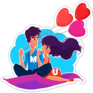 💋 c5b84b0f tình yêu, cặp đôi, lãng mạn, thảm bay, trái tim, bong bóng, hoạt hình telegram sticker