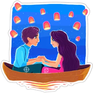 🎈 d353bcba cặp đôi, lãng mạn, tình yêu, đèn lồng, thuyền, nghệ thuật, minh họa telegram sticker