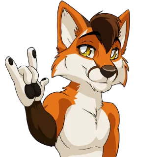 🤟 5de67cef лиса, животное, пушистый, мультфильм, жест, рок whatsapp sticker