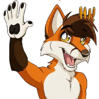 🖐 e82fe916 HI! лиса, антро, привет, машет, милый, мультяшный whatsapp sticker