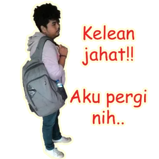 😩 1d5e52a5 Kelean jahat!! Aku pergi nih.. Osoba, Plecak, Odchodzenie, Smutny, Indonezyjski, Naklejka telegram sticker